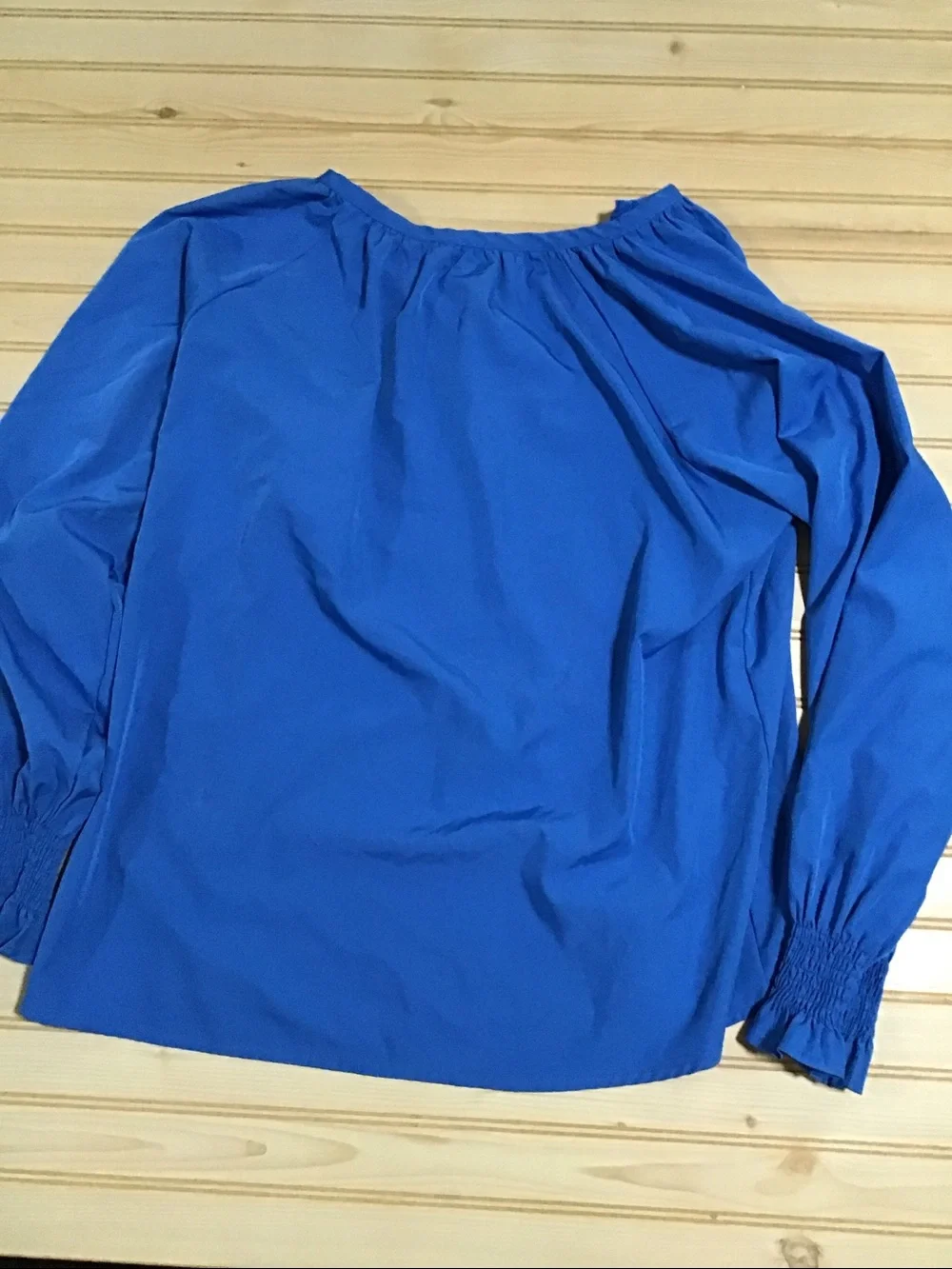 Women’s Royal Blue Jewel Tone Long Sleeve VNeck Blouse Shirred Puff Sleeve XXL